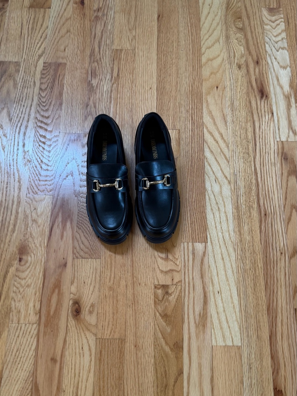 Dream Pairs Black Loafers with Gold Horsebit Accent